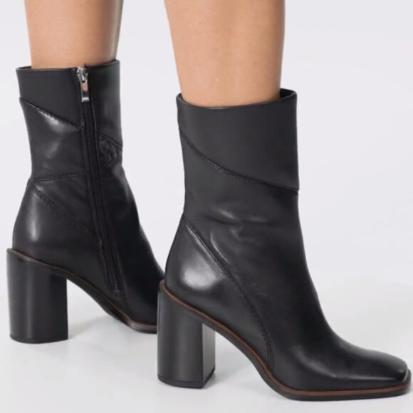 NIB Franco Sarto Stevie Black Leather Square Toe Boot, sz 10 - Picture 2 of 10